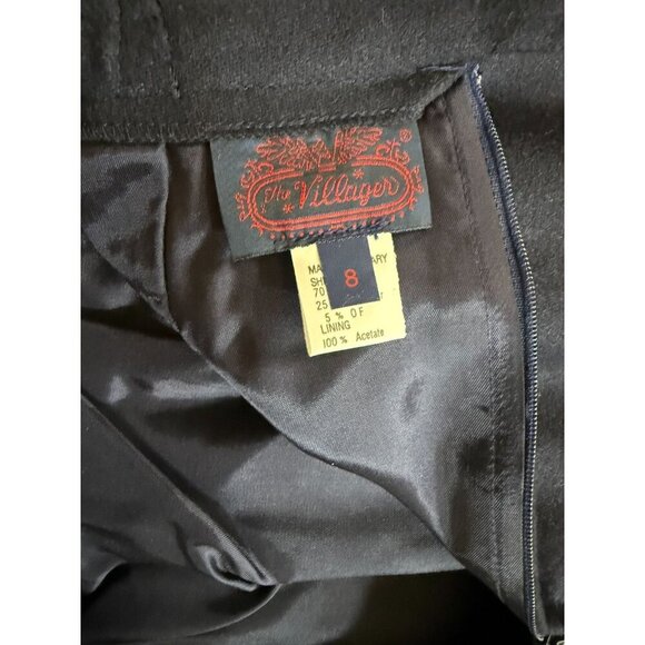 The Villager A-Line Skirt Women's 8 Blue Wool Lined Pockets Pleated Side Zip - Picture 4 of 7